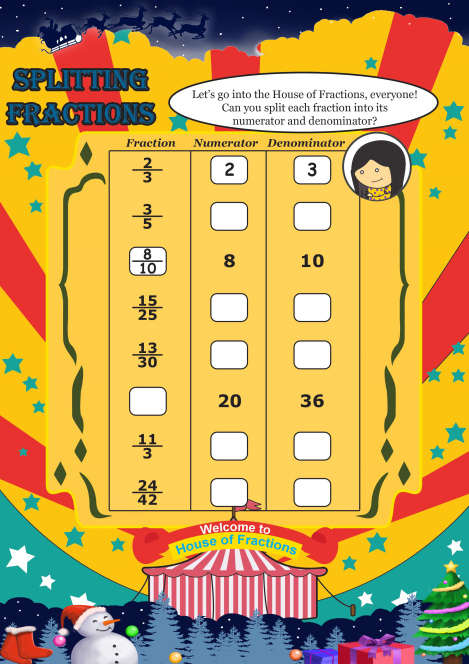 Splitting Fractions worksheet 