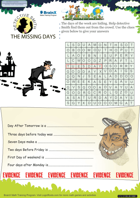 Detective Smith And The Missing Days worksheet 