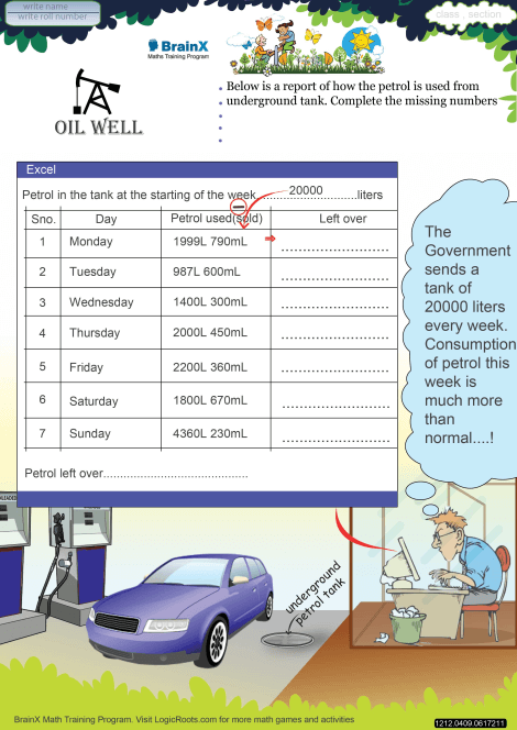 Oil Well worksheet 
