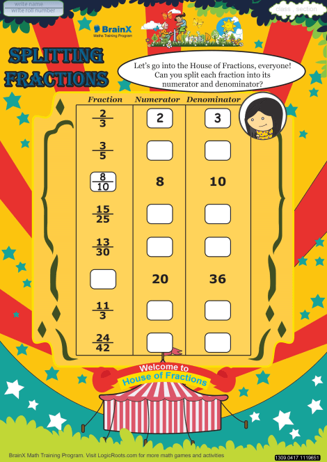 Splitting Fractions worksheet 